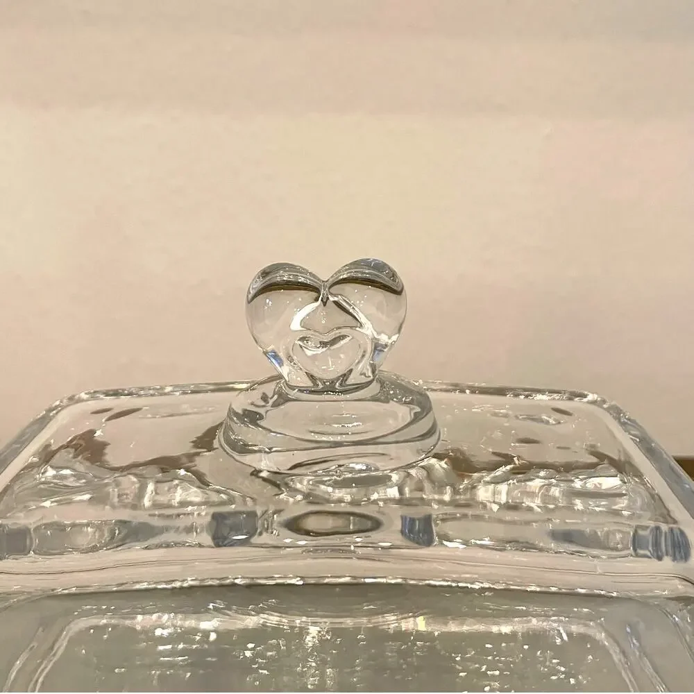 NEW Valentine Clear Glass Covered Butter Dish with Heart Handle